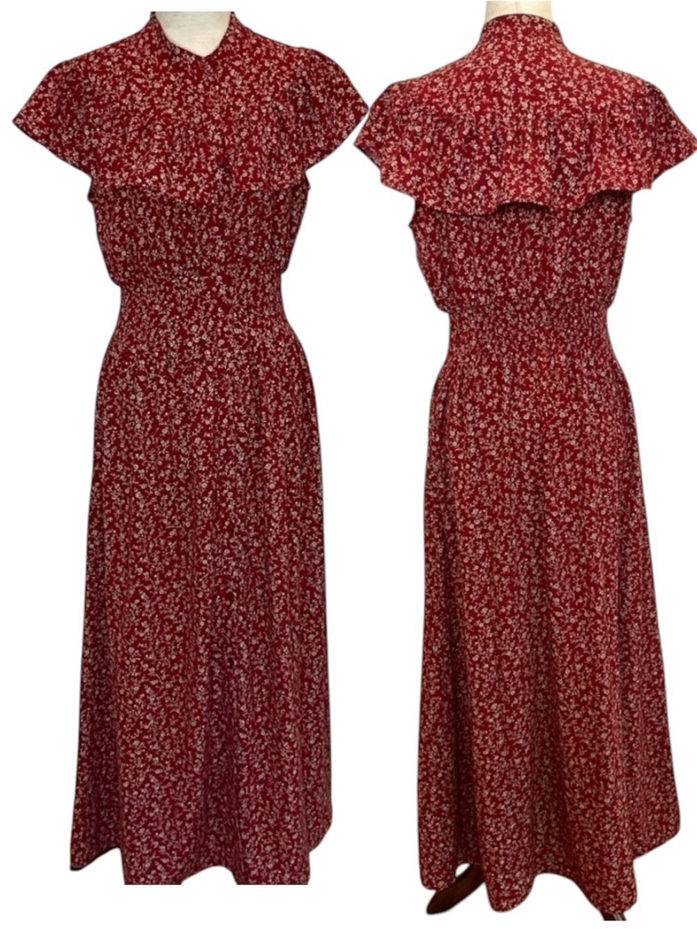 MOUSSY Red Floral Print Maxi Dress NWT Size 2 Prairie Cottagecore Flutter Sleeve